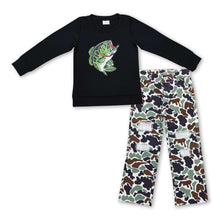 Load image into Gallery viewer, Fish vinyl black cotton top camo jeans boys outfits