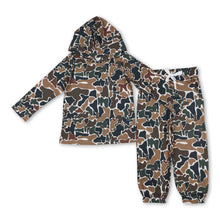 Load image into Gallery viewer, Brown camo hoodie pocket pants children clothing set