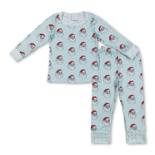 Load image into Gallery viewer, Plaid long sleeves light blue santa boy Christmas pajamas