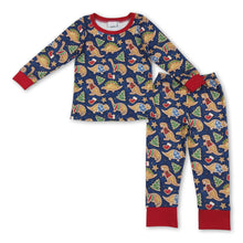Load image into Gallery viewer, Blue dinosaur Christmas tree kids boys pajamas