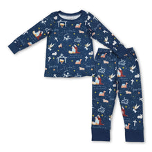 Load image into Gallery viewer, Blue long sleeves cross nativity kids boys Christmas pajamas