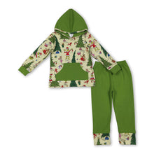 Load image into Gallery viewer, Christmas tree green face hoodie pants girls clothing set