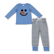 Load image into Gallery viewer, Long sleeves snowman top stripe pants boys clothing