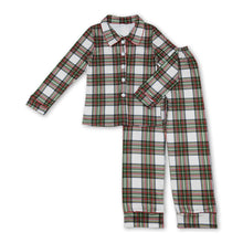 Load image into Gallery viewer, Red green plaid men button down Christmas pajamas