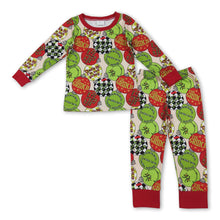 Load image into Gallery viewer, Long sleeves green face ornaments kids Christmas pajamas