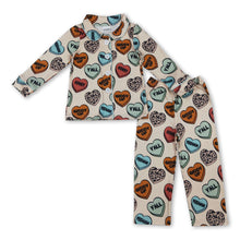 Load image into Gallery viewer, Cow heart boys western valentine's button down pajamas
