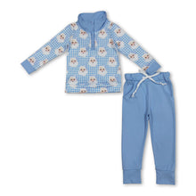 Load image into Gallery viewer, Blue plaid santa pullover pants boys Christmas outfits