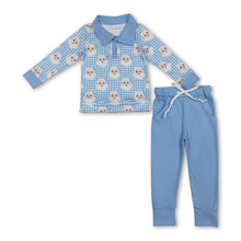 Load image into Gallery viewer, Blue plaid santa pullover pants boys Christmas outfits