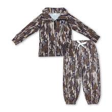 Load image into Gallery viewer, Olive camo zipper pullover pants kids boys clothing set