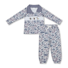 Load image into Gallery viewer, Duck deer dog embroidery grey camo pullover boy outfits