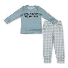 Load image into Gallery viewer, God is good all the time top plaid pants boys clothing set