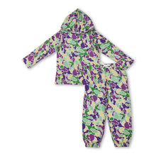 Load image into Gallery viewer, Purple green  yellow camo hoodie pants kids Mardi Gras outfits