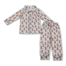 Load image into Gallery viewer, Light blue plaid dog kids boys button down pajamas