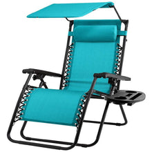 Load image into Gallery viewer, Teal Blue Zero Gravity Folding Reclining Patio Lounge Chair with Canopy