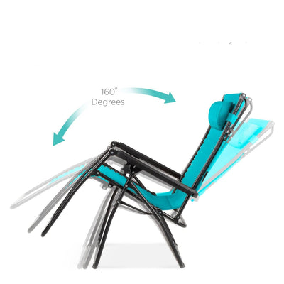 Teal Blue Zero Gravity Folding Reclining Patio Lounge Chair with Canopy