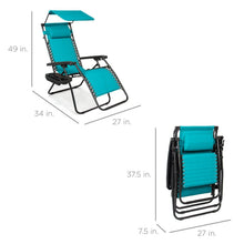 Load image into Gallery viewer, Teal Blue Zero Gravity Folding Reclining Patio Lounge Chair with Canopy