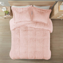 Load image into Gallery viewer, Full/Queen Pink Blush Soft Sherpa Faux Fur 3-Piece Comforter Set