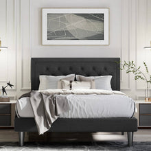 Load image into Gallery viewer, Queen Black Linen Upholstered Platform Bed Frame with Button-Tufted Headboard