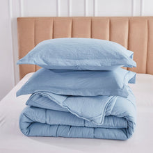 Load image into Gallery viewer, Queen Size Blue 3 Piece Microfiber Reversible Comforter Set
