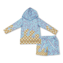 Load image into Gallery viewer, Light blue ice cream sprinkle hoodie shorts kids boys clothing