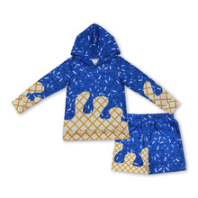 Load image into Gallery viewer, Blue ice cream sprinkle hoodie shorts kids boys clothing
