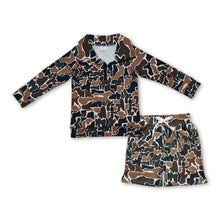 Load image into Gallery viewer, Brown camo pocket zipper pullover shorts kids boys outfits
