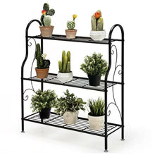 Load image into Gallery viewer, Indoor/Outdoor Black Metal 3-Tier Bookcase Plant Stand Shelving Rack