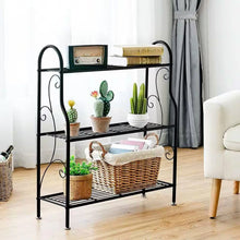 Load image into Gallery viewer, Indoor/Outdoor Black Metal 3-Tier Bookcase Plant Stand Shelving Rack