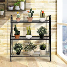 Load image into Gallery viewer, Indoor/Outdoor Black Metal 3-Tier Bookcase Plant Stand Shelving Rack