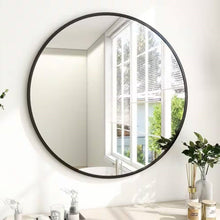 Load image into Gallery viewer, Round 24-inch Circular Bathroom Wall Mirror with Black Frame
