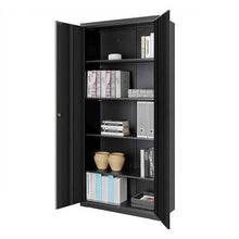 Load image into Gallery viewer, Black Steel Lockable Storage Cabinet Shelving Unit with 4 Adjustable Shelves