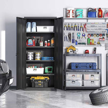 Load image into Gallery viewer, Black Steel Lockable Storage Cabinet Shelving Unit with 4 Adjustable Shelves