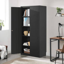 Load image into Gallery viewer, Black Steel Lockable Storage Cabinet Shelving Unit with 4 Adjustable Shelves