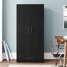 Load image into Gallery viewer, Modern Armoire Wardrobe Closet Cabinet with Storage Drawer in Black Wood Finish