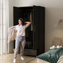 Load image into Gallery viewer, Modern Armoire Wardrobe Closet Cabinet with Storage Drawer in Black Wood Finish