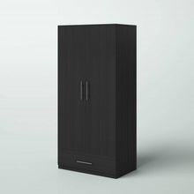 Load image into Gallery viewer, Modern Armoire Wardrobe Closet Cabinet with Storage Drawer in Black Wood Finish