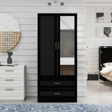 Load image into Gallery viewer, Black Wardrobe Armoire Cabinet with Mirror Hanging Rod and Storage Drawers
