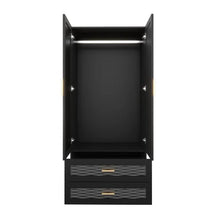 Load image into Gallery viewer, Black Wardrobe Armoire Cabinet with Mirror Hanging Rod and Storage Drawers