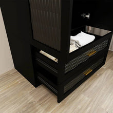 Load image into Gallery viewer, Black Wardrobe Armoire Cabinet with Mirror Hanging Rod and Storage Drawers