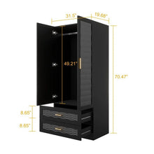 Load image into Gallery viewer, Black Wardrobe Armoire Cabinet with Mirror Hanging Rod and Storage Drawers