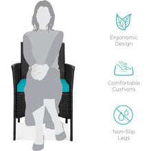 Load image into Gallery viewer, 3-Piece Black PE Wicker Outdoor Dining Patio Furniture Set w/ Teal Blue Cushions
