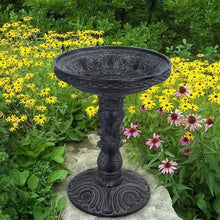 Load image into Gallery viewer, Outdoor Garden Fiberglass Bird Bath in Black Charcoal Stone Finish