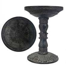 Load image into Gallery viewer, Outdoor Garden Fiberglass Bird Bath in Black Charcoal Stone Finish