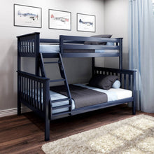 Load image into Gallery viewer, Twin over Full size Solid Wood Bunk Bed in Dark Navy Blue Finish