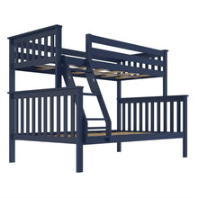 Load image into Gallery viewer, Twin over Full size Solid Wood Bunk Bed in Dark Navy Blue Finish