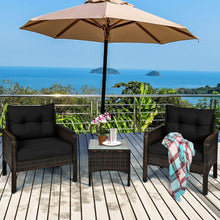 Load image into Gallery viewer, 3-Piece Brown PE Rattan Outdoor Dining Patio Furniture Set with Black Cushions