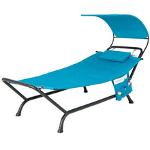 Load image into Gallery viewer, Teal Blue Outdoor Hammock Chaise Lounge Chair Cot with Canopy and Storage Bag