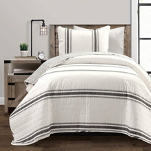 Load image into Gallery viewer, Twin/Twin XL Black Off-White Cream Stripe Reversible Cotton 2 Piece Quilt Set