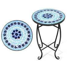 Load image into Gallery viewer, Indoor/Outdoor Blue Mosaic Round Side Accent Table Plant Stand