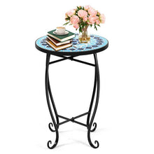 Load image into Gallery viewer, Indoor/Outdoor Blue Mosaic Round Side Accent Table Plant Stand